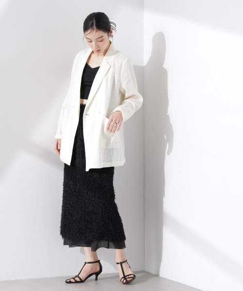 NANO universe（ナノユニバース）の「ヨーロピアンフラックス シアージャケット（セットアップ可）（テーラードジャケット・レディース・ベージュ/ネイビー/ブラウン/オフホワイト・S/M）」の8枚目の写真