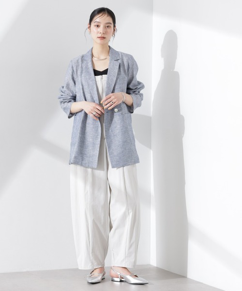 NANO universe（ナノユニバース）の「ヨーロピアンフラックス シアージャケット（セットアップ可）（テーラードジャケット・レディース・ベージュ/ネイビー/ブラウン/オフホワイト・S/M）」の16枚目の写真