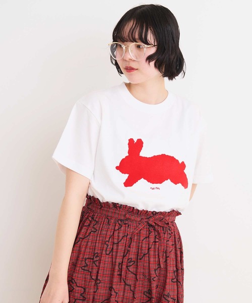 I am I in fact...(アイアムアイインファクト)の「●run rabbit Tシャツ(Tシャツ/カットソー・レディース・ホワイト/ネイビー・FREE)」の5枚目の写真