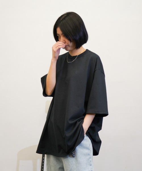 HARVESTY(ハーベスティ)の「HARVESTY / ハーベスティー JUMBO S/S TEE ジャンボ半袖Tシャツ(Tシャツ/カットソー・レディース・オフホワイト/ブラック・1/2)」の6枚目の写真