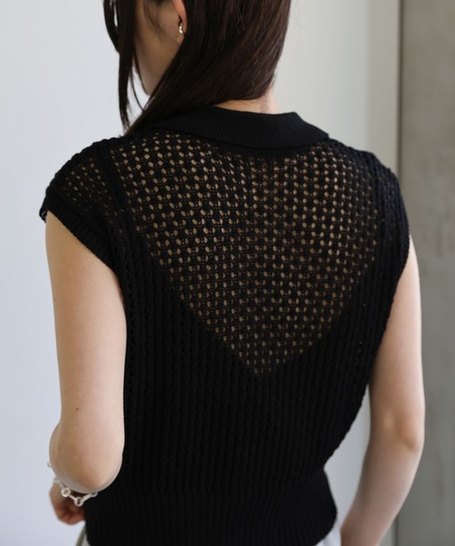 select MOCA(セレクトモカ)の「メッシュニットフロントジップトップス(ニット/セーター・レディース・ブラック/オフホワイト/グレー・FREE)」の20枚目の写真
