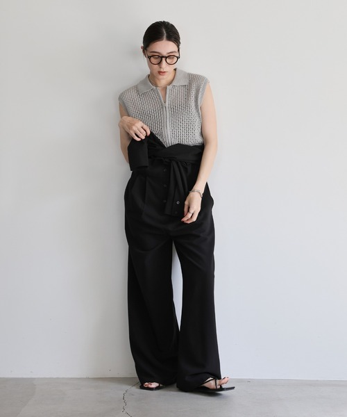 select MOCA(セレクトモカ)の「メッシュニットフロントジップトップス(ニット/セーター・レディース・ブラック/オフホワイト/グレー・FREE)」の15枚目の写真