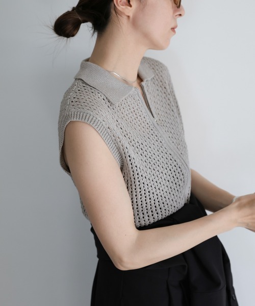 select MOCA(セレクトモカ)の「メッシュニットフロントジップトップス(ニット/セーター・レディース・ブラック/オフホワイト/グレー・FREE)」の13枚目の写真