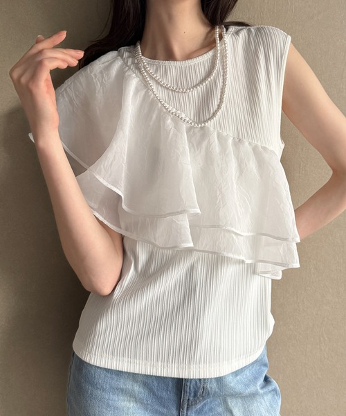 セール】シアーフリルドッキングカットソー（Tシャツ/カットソー