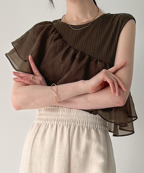 糧*♪様 完売　フリルヨークシアー Shirt FREAK'S STORE｜裾シアーフロッキーフリル切り替えトップス