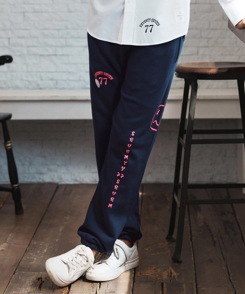 seventy seven(セブンティセブン)の「mp13507-middle onz sweat pants (77arch) スウェットパンツ(スウェットパンツ・メンズ・ネイビー/ブラック×ホワイト/ブラック×ゴールド・S/M/L/XL)」の1枚目の写真