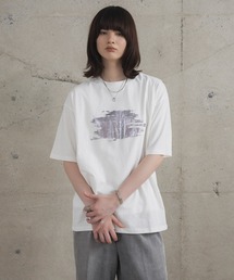 アブストラクトグラフィック箔プリント 半袖Tシャツ メンズ レディース