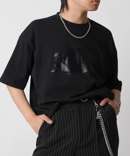 アブストラクトグラフィック箔プリント 半袖Tシャツ メンズ レディース
