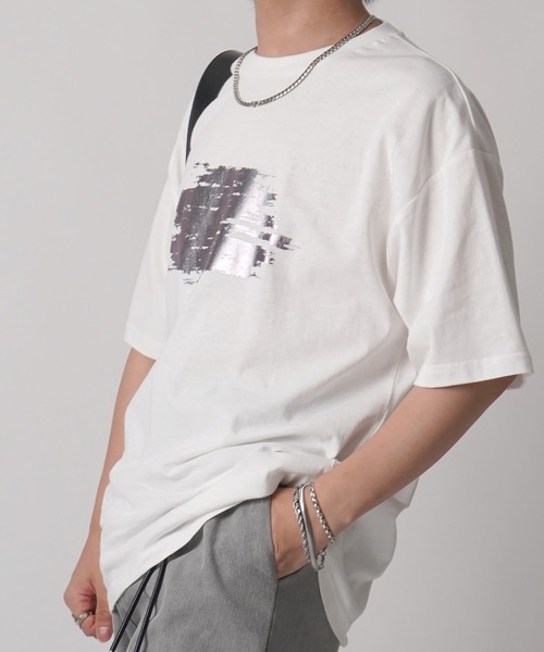 Confirm(コンファーム)の「アブストラクトグラフィック箔プリント 半袖Tシャツ メンズ レディース(Tシャツ/カットソー・メンズ・ブラック/ホワイト/ホワイト系その他/ブラック系その他・M/L)」の9枚目の写真