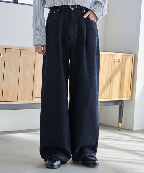 LUENNA(ルエナ)の「【LUENNA】One-Tuck Wide Straight Denim Pants / ワンタックワイドストレートデニムパンツ(デニムパンツ・メンズ・ブラウン/ブルー/ブラック/ネイビー・S/M/L)」の14枚目の写真