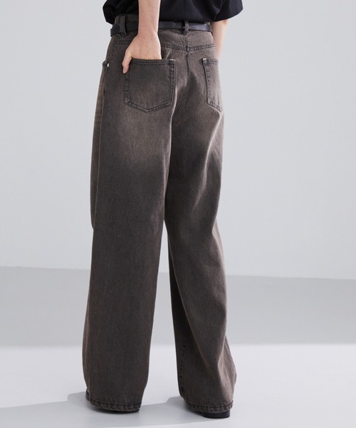 HTH ワイドレッグ デニムパンツ ブラウン HTH ワイドレッグ デニムパンツ ブラウン