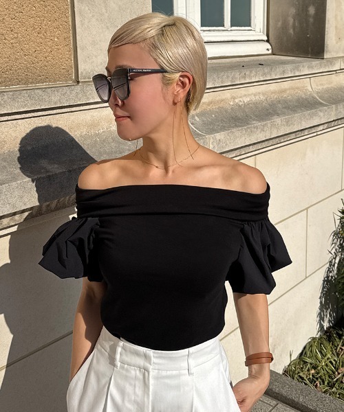 JENNE(ジェンヌ)の「マシュマロスリーブ Tシャツ(Tシャツ/カットソー・レディース・ブラック/ホワイト・SMALL/MEDIUM/LARGE)」の13枚目の写真