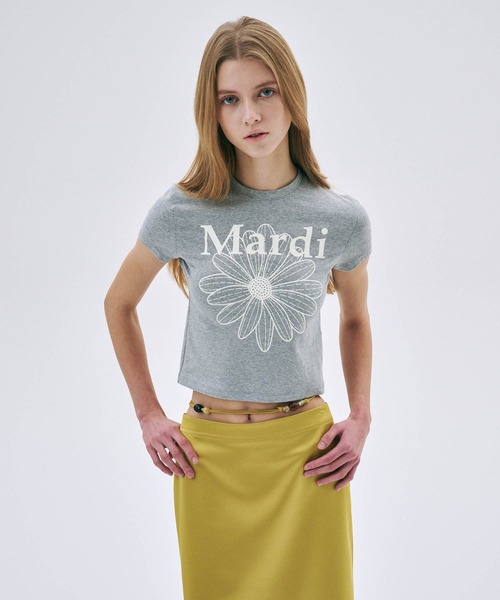 tシャツ CROPPED TSHIRT FLOWERMARDI レディース CROPPED TSHIRT FLOWERMARDI_LIGHTBEIGE GREEN - MARDI MERCREDI