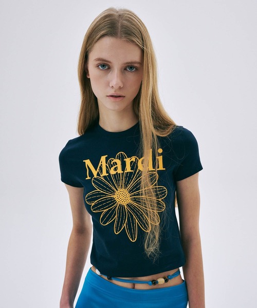 ★MARDI MERCREDI★CROPPED FITTED TSHIRT DOUBLE LOGO★大人気 CROPPED FITTED TSHIRT DOUBLE LOGO_IVORY YELLOW GREEN - MARDI