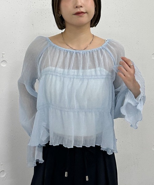 archives(アルシーヴ)の「シアー楊柳リボンブラウス(シャツ/ブラウス・レディース・ブルー/アイボリー/ブラック/ピンクベージュ・MEDIUM)」の4枚目の写真