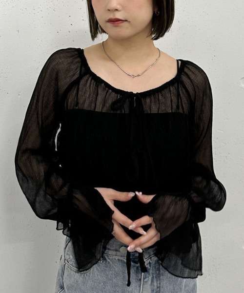 archives(アルシーヴ)の「シアー楊柳リボンブラウス(シャツ/ブラウス・レディース・ブルー/アイボリー/ブラック/ピンクベージュ・MEDIUM)」の21枚目の写真