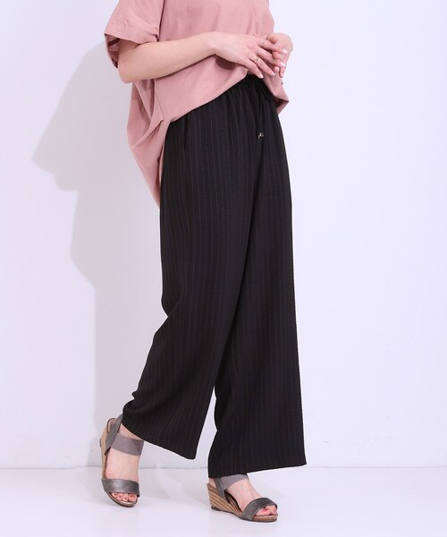 DRESKIP（ドレスキップ）の「【着丈選べる/ひんやり】ストライプ見えイージーワイドパンツ（その他パンツ・レディース・ネイビー/ベージュ/ブラック/オレンジ・40/38/42/36/01/02/03/04）」の2枚目の写真