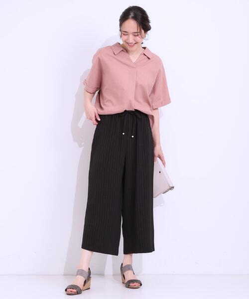 DRESKIP（ドレスキップ）の「【着丈選べる/ひんやり】ストライプ見えイージーワイドパンツ（その他パンツ・レディース・ネイビー/ベージュ/ブラック/オレンジ・40/38/42/36/01/02/03/04）」の7枚目の写真