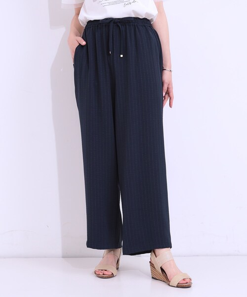 DRESKIP（ドレスキップ）の「【着丈選べる/ひんやり】ストライプ見えイージーワイドパンツ（その他パンツ・レディース・ネイビー/ベージュ/ブラック/オレンジ・40/38/42/36/01/02/03/04）」の9枚目の写真