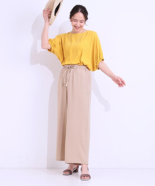 DRESKIP（ドレスキップ）の「【着丈選べる/ひんやり】ストライプ見えイージーワイドパンツ（その他パンツ・レディース・ネイビー/ベージュ/ブラック/オレンジ・40/38/42/36/01/02/03/04）」の18枚目の写真