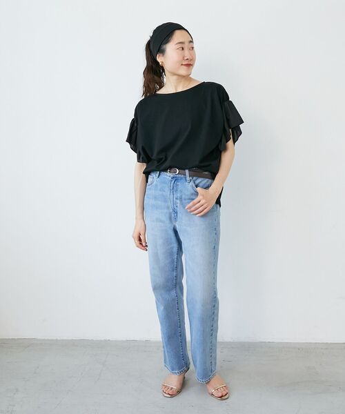 le.coeur blanc(ルクールブラン)の「《手洗い可能》コットンシルケットコンビカットプルオーバー(Tシャツ/カットソー・レディース・オフホワイト/モカ/ラベンダー/ブラック・38)」の13枚目の写真