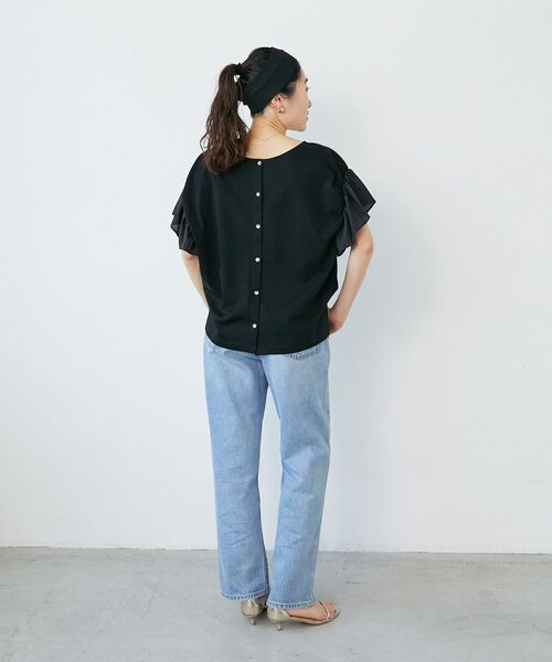 le.coeur blanc(ルクールブラン)の「《手洗い可能》コットンシルケットコンビカットプルオーバー(Tシャツ/カットソー・レディース・オフホワイト/モカ/ラベンダー/ブラック・38)」の15枚目の写真