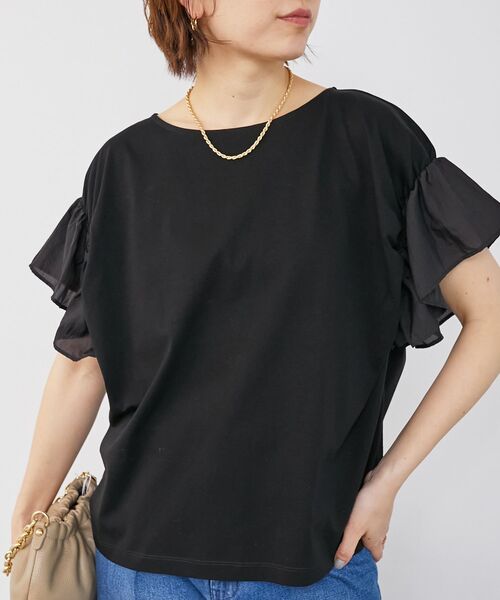 le.coeur blanc(ルクールブラン)の「《手洗い可能》コットンシルケットコンビカットプルオーバー(Tシャツ/カットソー・レディース・オフホワイト/モカ/ラベンダー/ブラック・38)」の16枚目の写真