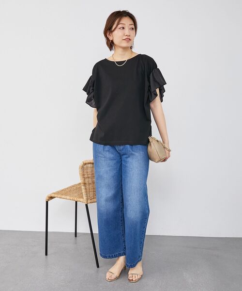 le.coeur blanc(ルクールブラン)の「《手洗い可能》コットンシルケットコンビカットプルオーバー(Tシャツ/カットソー・レディース・オフホワイト/モカ/ラベンダー/ブラック・38)」の17枚目の写真