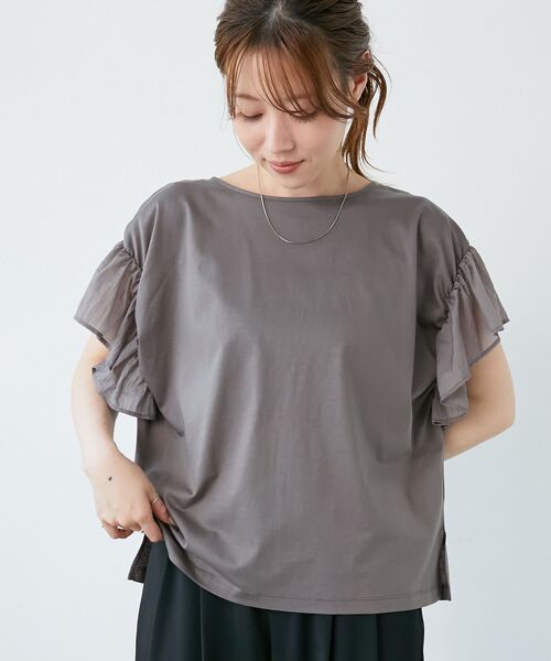 le.coeur blanc(ルクールブラン)の「《手洗い可能》コットンシルケットコンビカットプルオーバー(Tシャツ/カットソー・レディース・オフホワイト/モカ/ラベンダー/ブラック・38)」の20枚目の写真