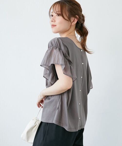 le.coeur blanc(ルクールブラン)の「《手洗い可能》コットンシルケットコンビカットプルオーバー(Tシャツ/カットソー・レディース・オフホワイト/モカ/ラベンダー/ブラック・38)」の21枚目の写真