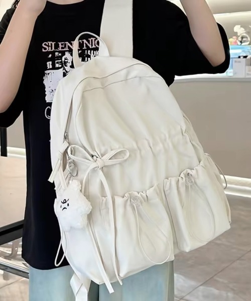 Port（ポート）の「【 Port / ポート 】 ドロスト リボン ギャザー リュック #（バックパック/リュック・レディース・ブラック/ピンク/ブルー/ホワイト/ホワイト系その他・FREE）」の3枚目の写真