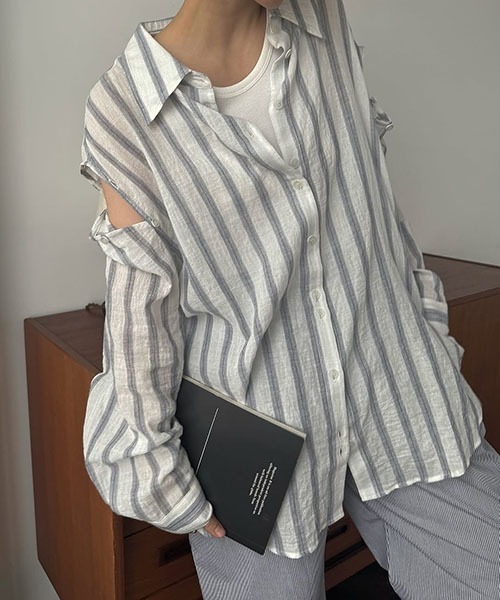 大人気新品 セール】removable sleeve SH（シャツ/ブラウス stripe トップス