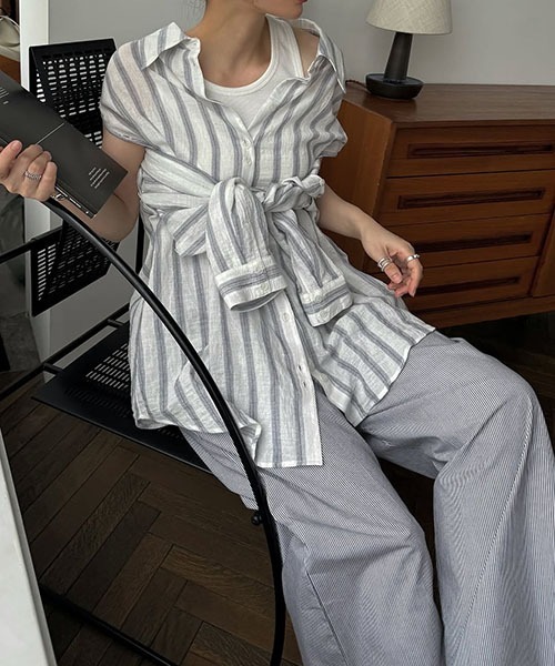 セール】removable sleeve stripe SH（シャツ/ブラウス