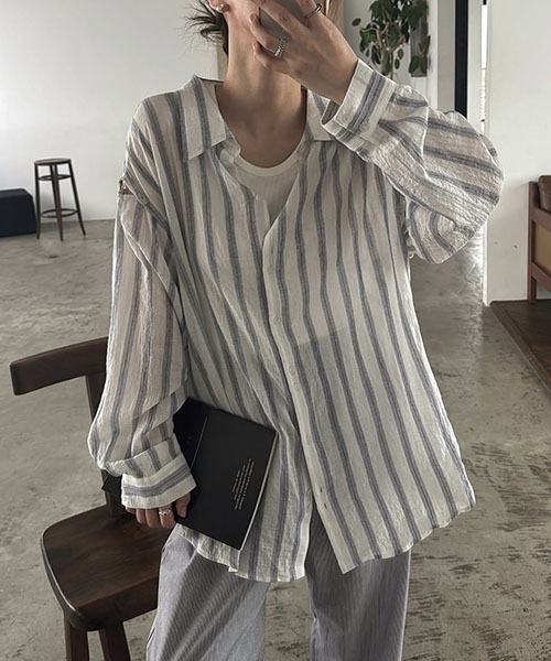 都内で セール】removable SH（シャツ/ブラウス stripe sleeve トップス