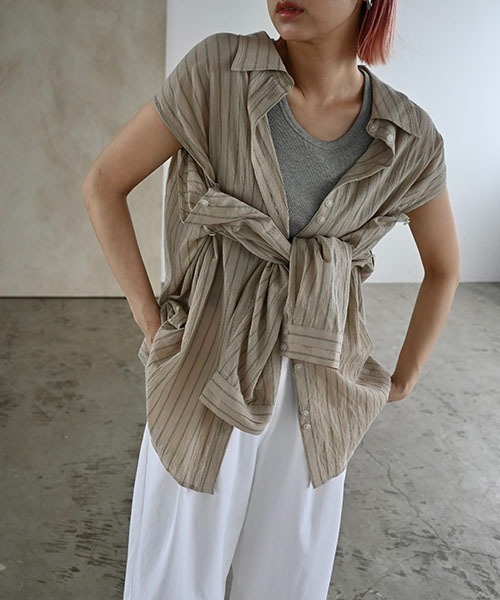 セール】removable sleeve stripe SH（シャツ/ブラウス