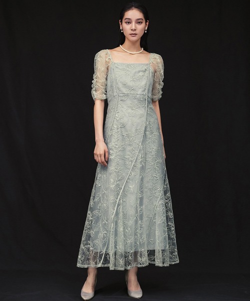 girl（ガール）の「フラワーウェーブ パイピング エンブロイダリー ドレス 結婚式 ワンピース パーティードレス オケージョンドレス お呼ばれ 二次会 成人式 同窓会 謝恩会（ドレス・レディース・ブラック/ブラウン/ミント/イエロー/ブラック系・S/M/L）」の4枚目の写真