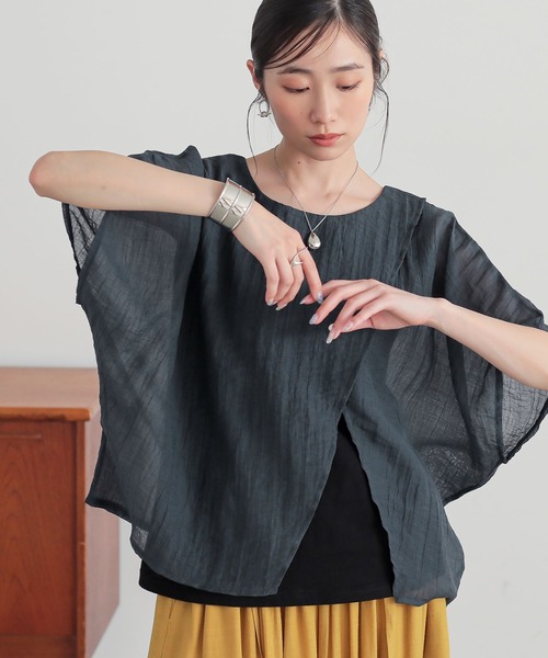 n'OrLABEL（ノアールレーベル）の「『レイヤード風異素材ドッキングカットソー』（Tシャツ/カットソー・レディース・チャコール/ライトグリーン/ネイビー・1/2）」の2枚目の写真