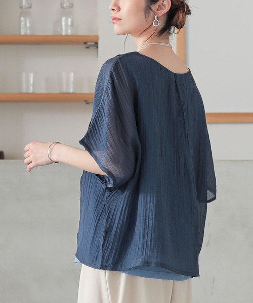 n'OrLABEL（ノアールレーベル）の「『レイヤード風異素材ドッキングカットソー』（Tシャツ/カットソー・レディース・チャコール/ライトグリーン/ネイビー・1/2）」の7枚目の写真