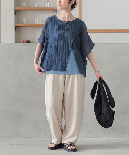 n'OrLABEL（ノアールレーベル）の「『レイヤード風異素材ドッキングカットソー』（Tシャツ/カットソー・レディース・チャコール/ライトグリーン/ネイビー・1/2）」の8枚目の写真