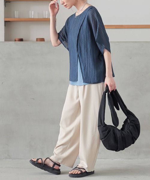 n'OrLABEL（ノアールレーベル）の「『レイヤード風異素材ドッキングカットソー』（Tシャツ/カットソー・レディース・チャコール/ライトグリーン/ネイビー・1/2）」の9枚目の写真