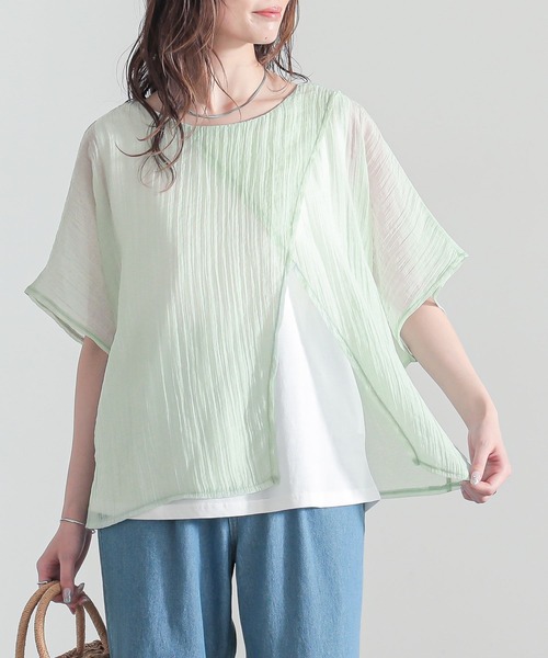 n'OrLABEL（ノアールレーベル）の「『レイヤード風異素材ドッキングカットソー』（Tシャツ/カットソー・レディース・チャコール/ライトグリーン/ネイビー・1/2）」の12枚目の写真