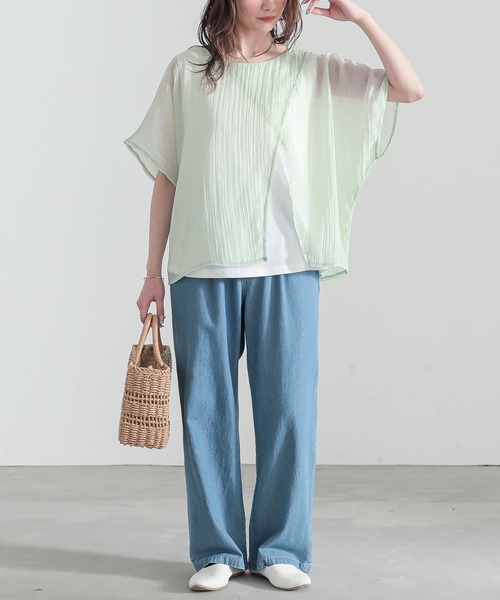 n'OrLABEL（ノアールレーベル）の「『レイヤード風異素材ドッキングカットソー』（Tシャツ/カットソー・レディース・チャコール/ライトグリーン/ネイビー・1/2）」の16枚目の写真