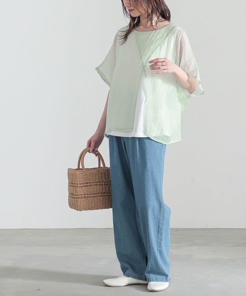 n'OrLABEL（ノアールレーベル）の「『レイヤード風異素材ドッキングカットソー』（Tシャツ/カットソー・レディース・チャコール/ライトグリーン/ネイビー・1/2）」の18枚目の写真