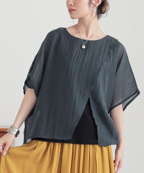 n'OrLABEL（ノアールレーベル）の「『レイヤード風異素材ドッキングカットソー』（Tシャツ/カットソー・レディース・チャコール/ライトグリーン/ネイビー・1/2）」の21枚目の写真