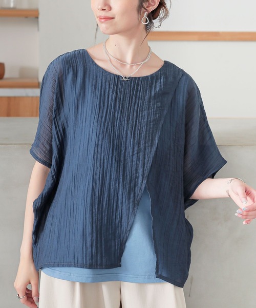 n'OrLABEL（ノアールレーベル）の「『レイヤード風異素材ドッキングカットソー』（Tシャツ/カットソー・レディース・チャコール/ライトグリーン/ネイビー・1/2）」の6枚目の写真