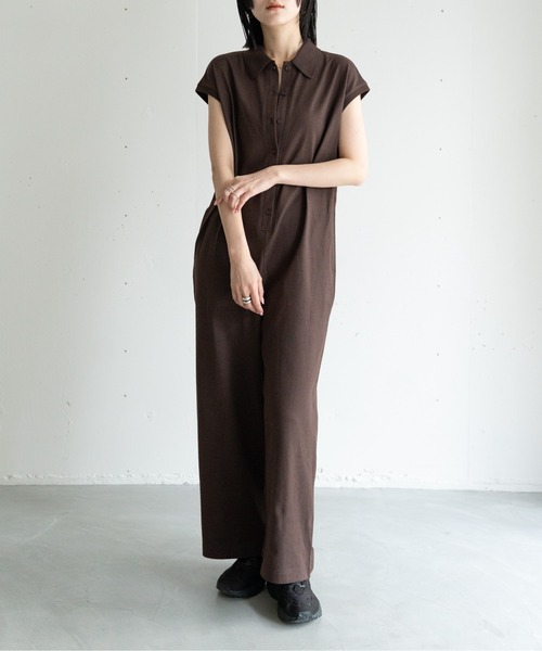 fashiru ジャンプスーツ つなぎ フレンチスリーブ ジャンプスーツ（つなぎ/オールインワン