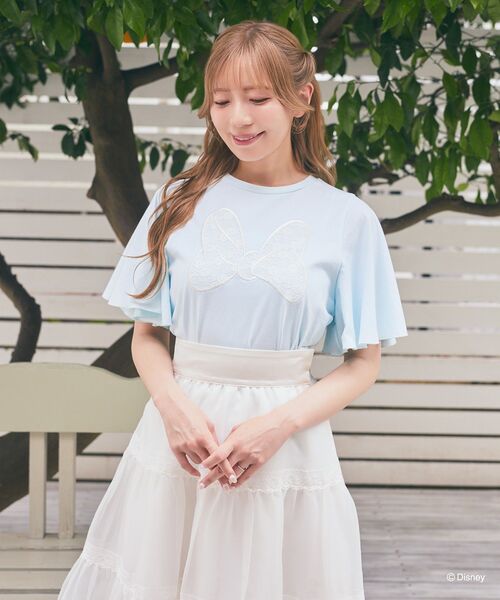 ミニー ／ フレアスリーブレースリボンTシャツ Disney tシャツ ミニー / フレアスリーブレースリボンTシャツ