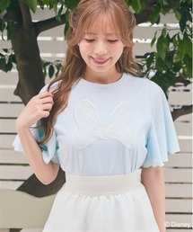 Areeam フレアスリーブレースリボンTシャツ 総柄リボン付きスカート セット Areeam フレアスリーブレースリボンTシャツ 総柄リボン付き