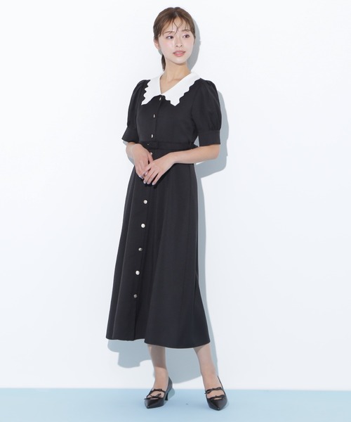 JILL by JILL STUART(ジルバイジルスチュアート)の「◇スカラップカラーワンピース(ワンピース・レディース・ベージュ/ブラック・SMALL/MEDIUM)」の8枚目の写真