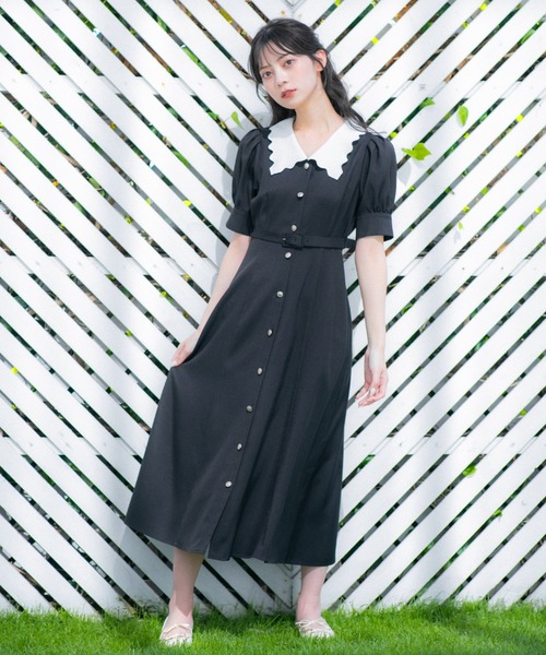 JILL by JILL STUART ワンピース ジルスチュアート ブラック ◇スカラップカラーワンピース（ワンピース）｜JILL by JILL